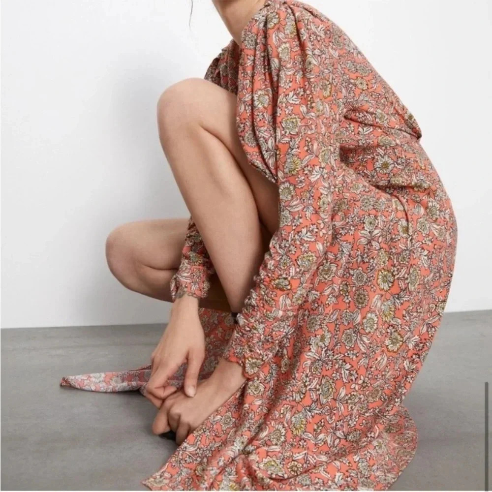 Zara Coral Floral Maxi Dress